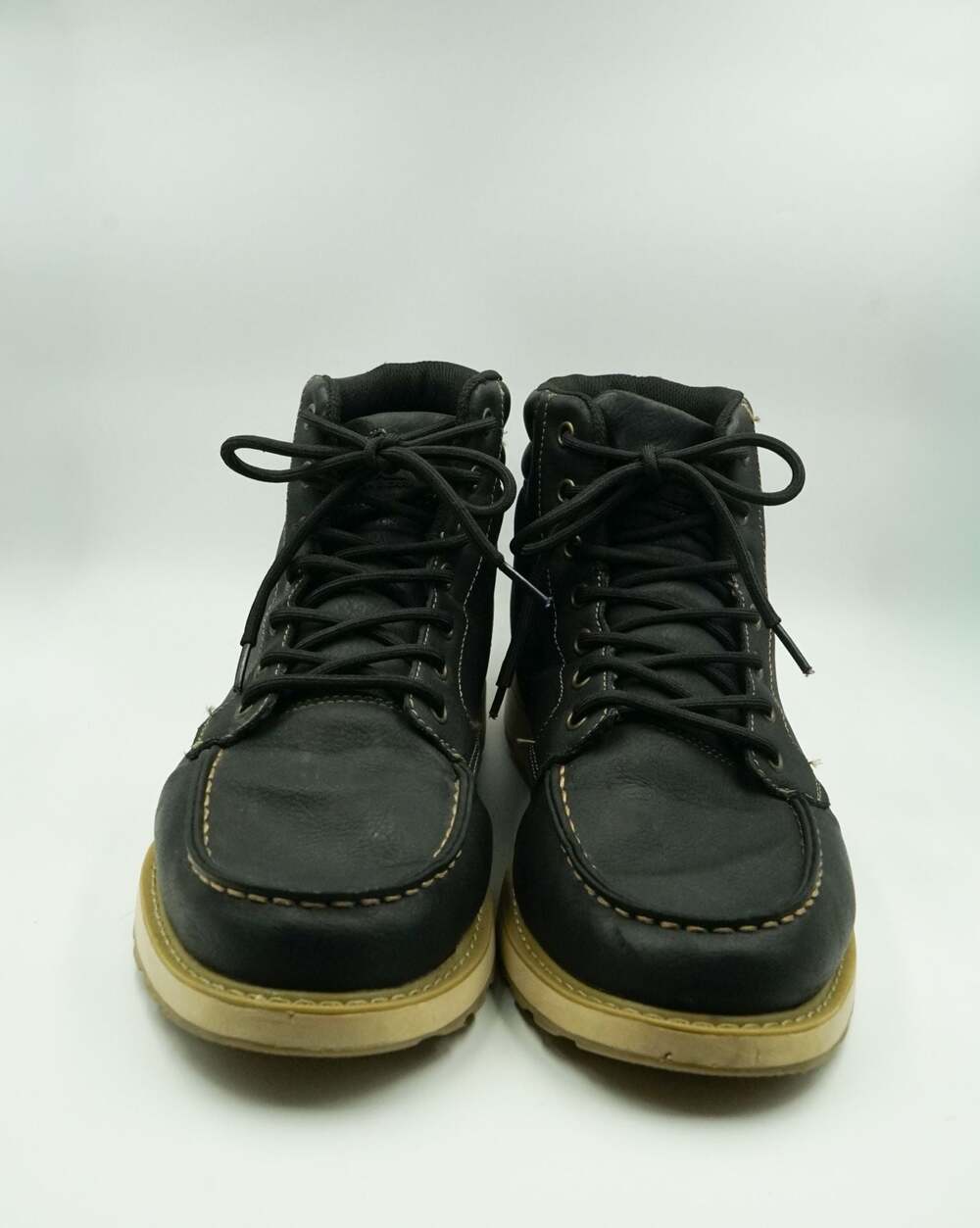High Sierra Black Leather Moc Toe Wedge Sole Boots